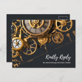 Steampunk Extravaganza Clockwork RSVP Uitnodiging Briefkaart