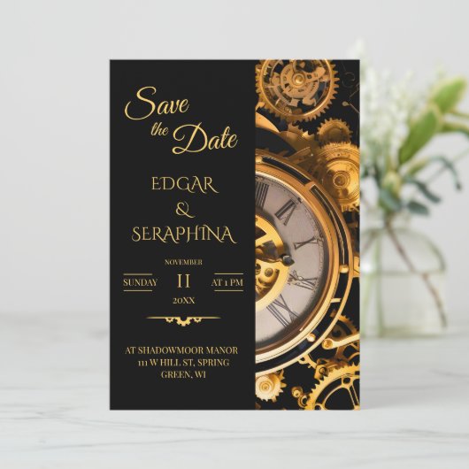 Steampunk Extravaganza Clockwork Wedding S Save The Date (Staand voorkant)