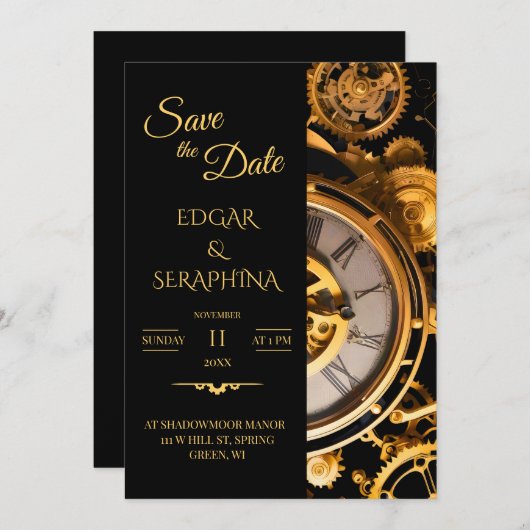 Steampunk Extravaganza  Clockwork Wedding S Save The Date (Voorkant / Achterkant)