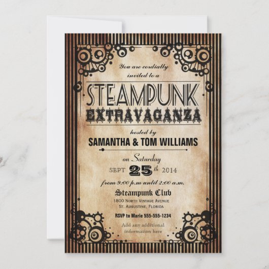 Steampunk Extravaganza Party Invitation Kaart (Voorkant)