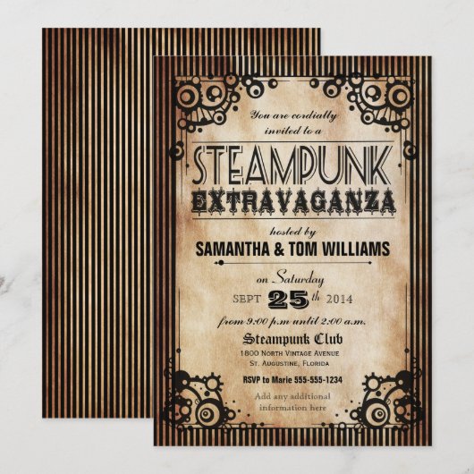 Steampunk Extravaganza Party Invitation Kaart (Voorkant / Achterkant)