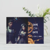 Steampunk Extravaganza Vintage Klokwerk Bruiloft Save The Date (Staand voorkant)