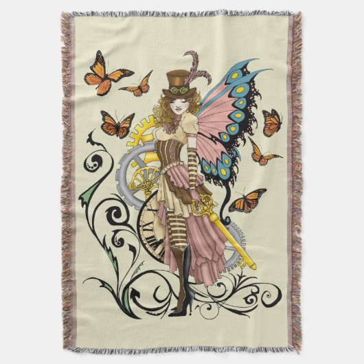 Steampunk Fairy Gele Klok Gears Deken (Voorkant Verticaal)