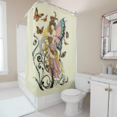 Steampunk Fairy Gele Klok Gears Douchegordijn (In situ)