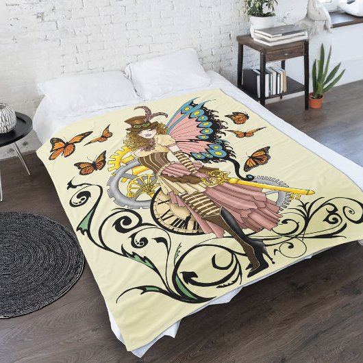 Steampunk Fairy Gele Klok Gears Fleece Deken