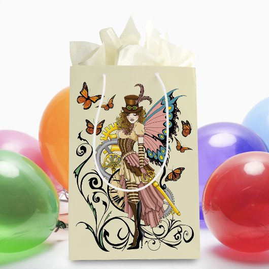 Steampunk Fairy Gele Klok Gears Medium Cadeauzakje