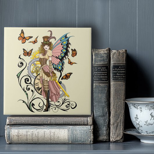 Steampunk Fairy Gele Klok Gears Tegeltje