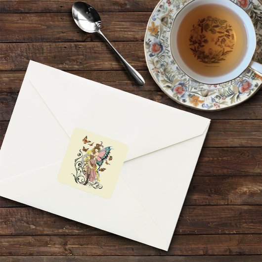 Steampunk Fairy Gele Klok Gears Vierkante Sticker