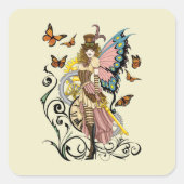 Steampunk Fairy Gele Klok Gears Vierkante Sticker (Voorkant)