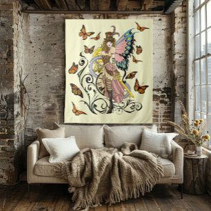 Steampunk Fairy Gele Klok Gears Wandkleed