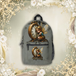 Steampunk Fairy met Golden Wings & Antiek Klok Bedrukte Rugzak