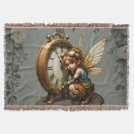 Steampunk Fairy met Golden Wings & Antiek Klok Deken