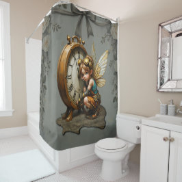Steampunk Fairy met Golden Wings & Antiek Klok Douchegordijn