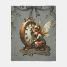 Steampunk Fairy met Golden Wings & Antiek Klok Fleece Deken