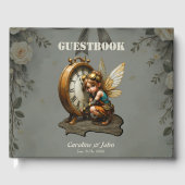 Steampunk Fairy met Golden Wings & Antiek Klok Gastenboek (Voorkant)