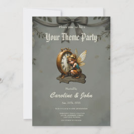 Steampunk Fairy met Golden Wings & Antiek Klok Kaart