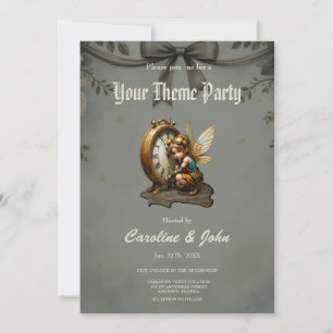 Steampunk Fairy met Golden Wings & Antiek Klok Kaart