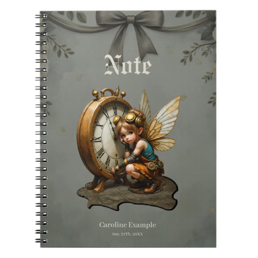 Steampunk Fairy met Golden Wings & Antiek Klok Notitieboek (Voorkant)