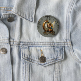 Steampunk Fairy met Golden Wings & Antiek Klok Ronde Button 5,7 Cm