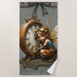 Steampunk Fairy met Golden Wings & Antiek Klok Strandlaken