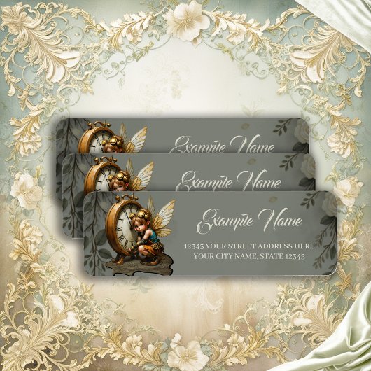 Steampunk Fairy met gouden vleugels Etiket