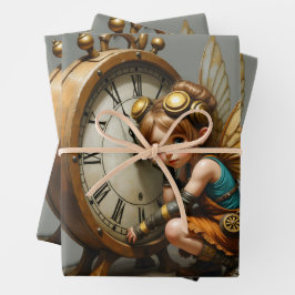 Steampunk Fairy met gouden vleugels Inpakpapier Vel