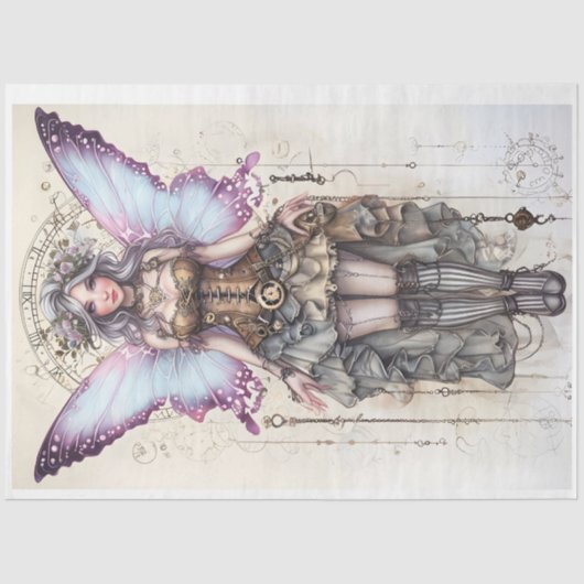 Steampunk Fairy met roze vleugels Tissue Paper Tissuepapier (Voorkant)