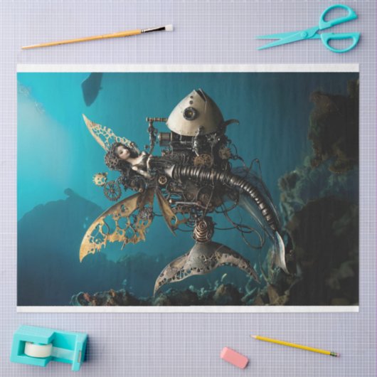 Steampunk Fairy Zeemeermin op vis Decoupage Tissuepapier (Craft)