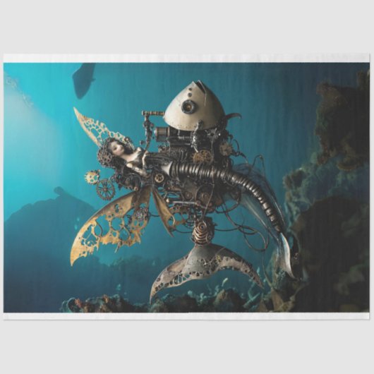 Steampunk Fairy Zeemeermin op vis Decoupage Tissuepapier (Voorkant)