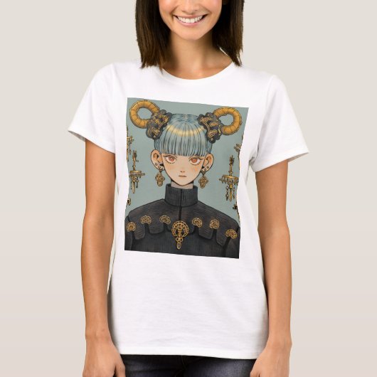  Steampunk Fantasy Anime Girl T-shirt (Voorkant)