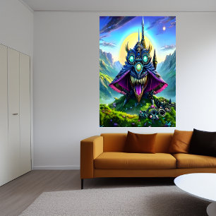 Steampunk fantasy beast in het bos   AI Art. Poster