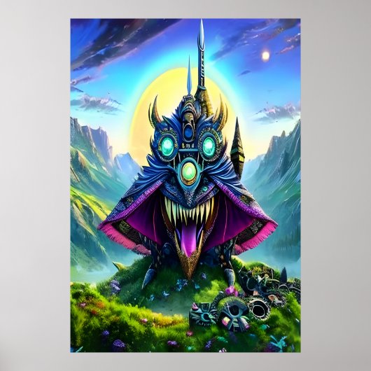 Steampunk fantasy beast in het bos | AI Art. Poster (Voorkant)