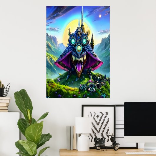Steampunk fantasy beast in het bos | AI Art. Poster (Thuiskantoor)