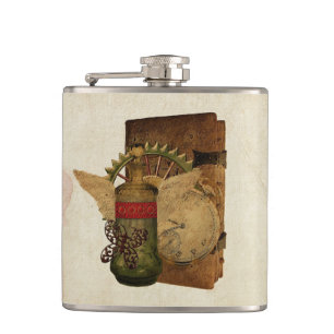 Steampunk Fantasy Collage Flask Heupfles
