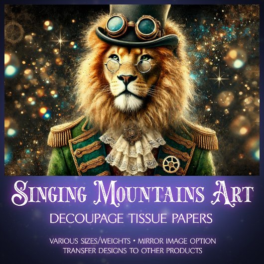 Steampunk Fantasy Lion Decoupage Tissuepapier