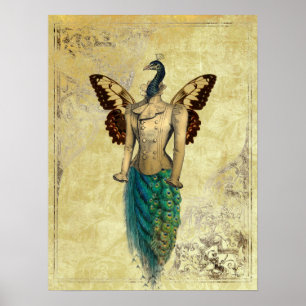 Steampunk Fantasy Peacock Gold Poster