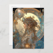Steampunk Fantasy Sci-Fi Art Nouveau Lady Briefkaart (Voorkant / Achterkant)