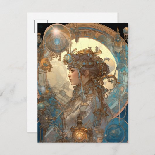 Steampunk Fantasy Sci-Fi Art Nouveau Lady Briefkaart (Voorkant / Achterkant)