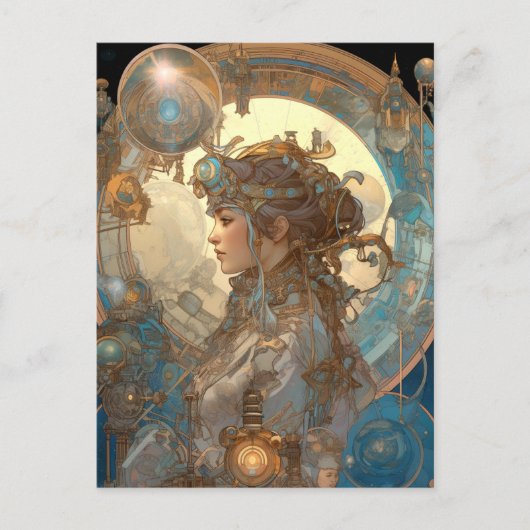 Steampunk Fantasy Sci-Fi Art Nouveau Lady Briefkaart (Voorkant)