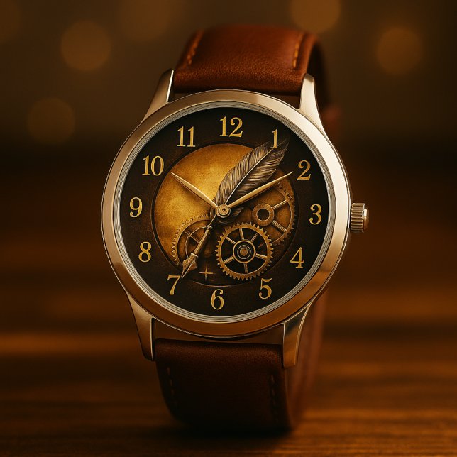 Steampunk Feather Clock – Antique Gold Art Horloge (Creator heeft geüpload)