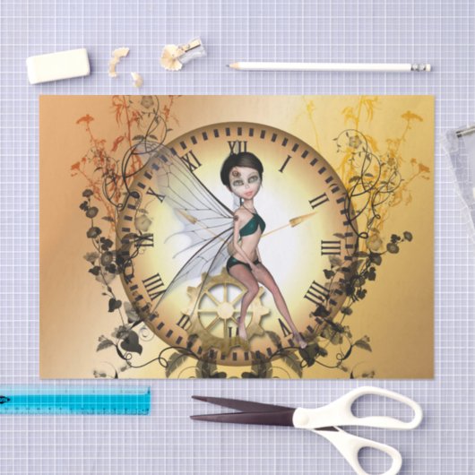 Steampunk-fee op een klok tissuepapier (Craft)