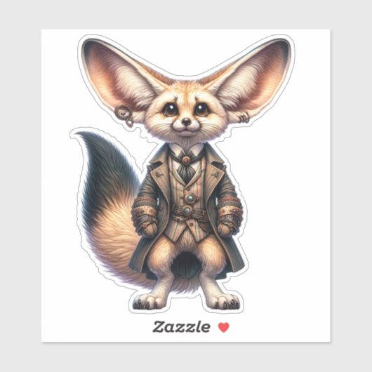 Steampunk Fennec Fox Transparant Sticker (Vel)