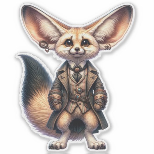 Steampunk Fennec Fox Transparant Sticker (Voorkant)