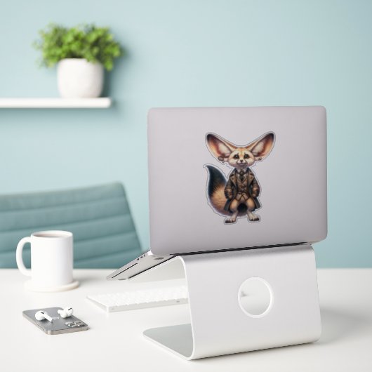 Steampunk Fennec Fox Transparant Sticker (Laptop op bureau)
