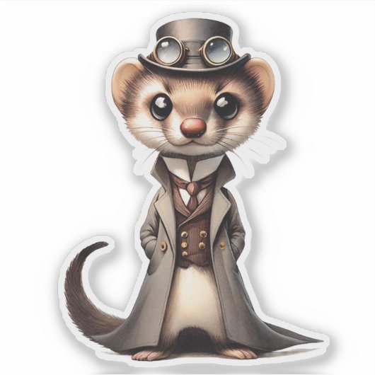 Steampunk Ferret Transparant Sticker (Voorkant)