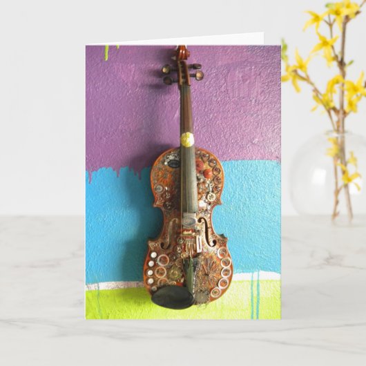 Steampunk Fiddle Note-Kaart Kaart (Gele Bloem)