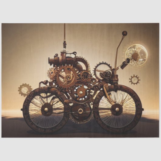 Steampunk-fiets met tandwielen tissuepapier (Voorkant)