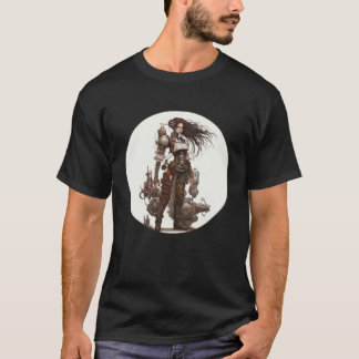 Steampunk Fighter Girl Retro Scifi Mechanical Gear T-shirt