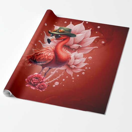 Steampunk Flamingo – Digitale fantasiekunst Cadeaupapier (Uitgerold)