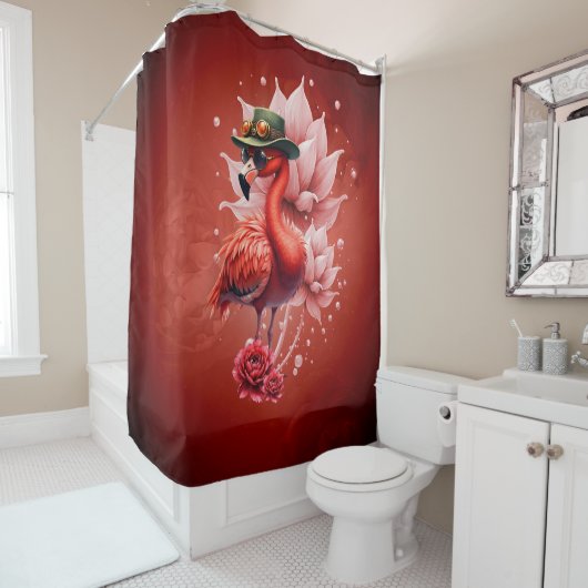 Steampunk Flamingo – Digitale fantasiekunst Douchegordijn (In situ)